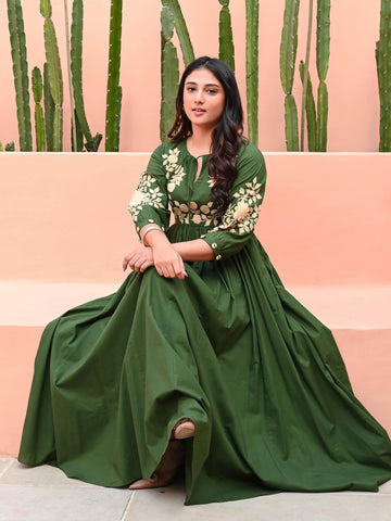 Graceful Forest Green Maxi Anarkali with Embroidery