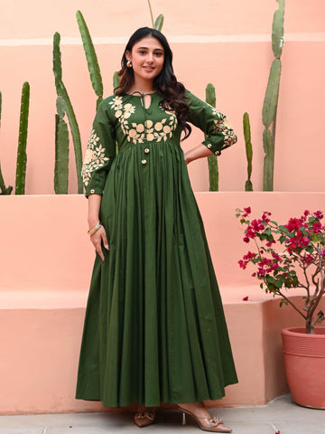 Graceful Forest Green Maxi Anarkali with Embroidery